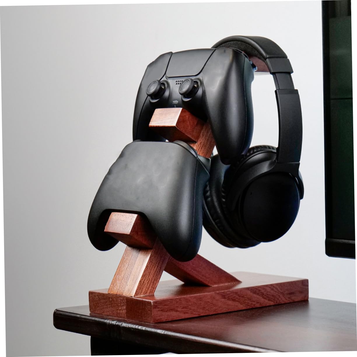 Homoyoyo Supporto per Conservare e Mostrare Accessori Gaming per Controller di Gioco e Cuffie per Protezione e Esposizione in Legno Marrone, Organizer Elegante