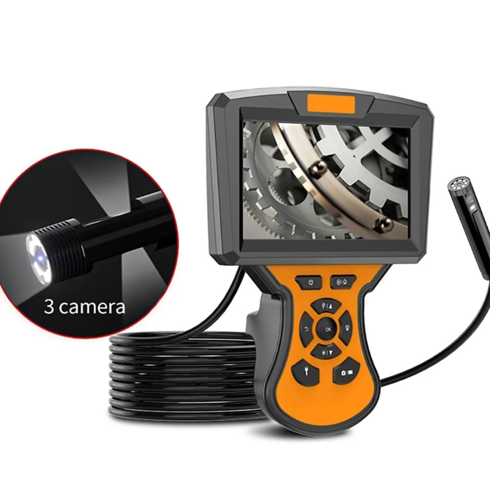 Telecamera per endoscopio, Endoscopio Industriale Con Tripla Lente E 3 Telecamere, Schermo IPS Da 5 Pollici, 2 Pezzi per tubi domestici, auto