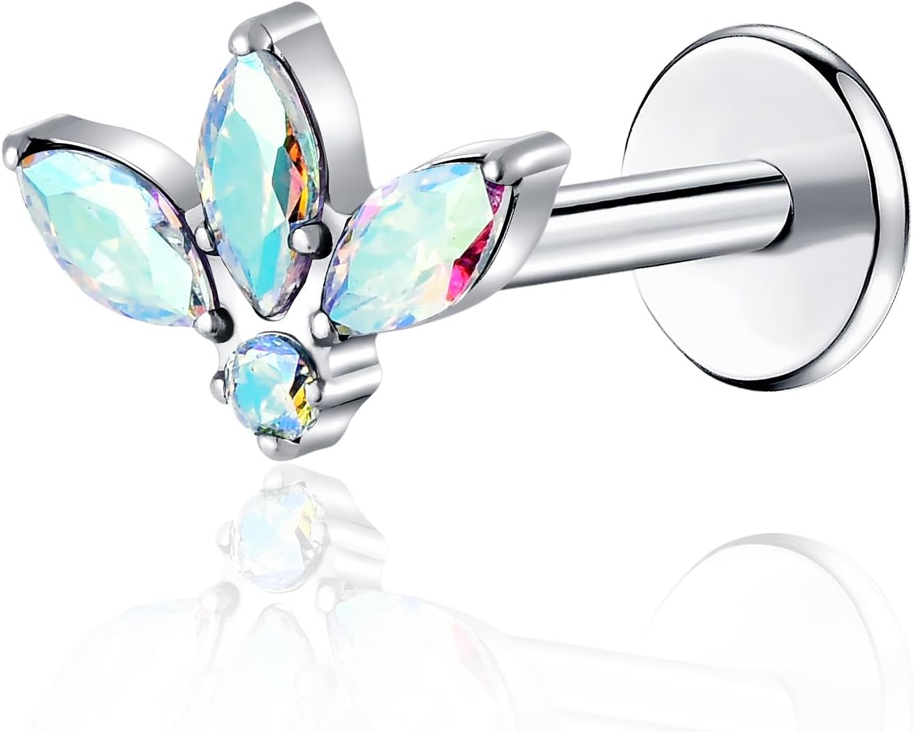 Threadless Labret Studs Push-in Colorful CZ Labret Cluster Tragus Helix Conch Lobe Rook Cartilage Push Back Sleeper Piercing Jewelry Earring Stud 1pcs 16G 18G G23