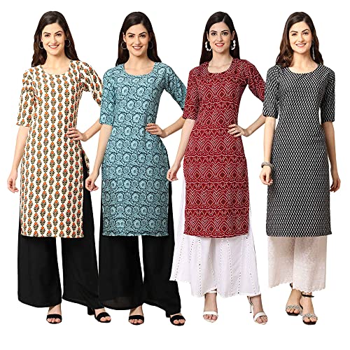 Image of Pinkmint Women's Crepe Digital Print Straight Kurta [Pack of 4] (CCV-334-338-339-335)