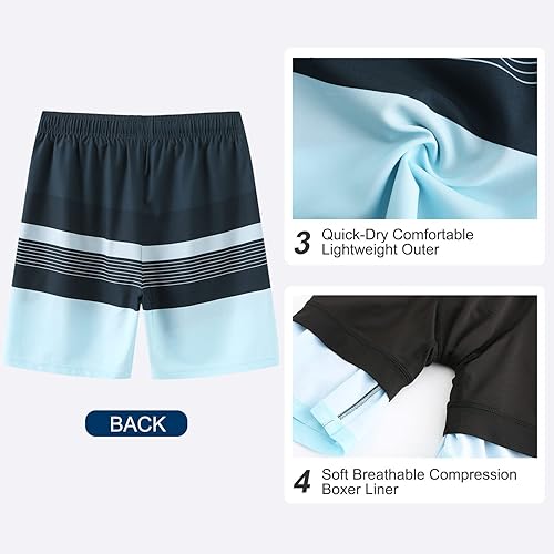 Miniatura 5 de HODOSPORTS Traje de baño para hombre de 7 pulgadas con forro de compresión S-6XL, de secado rápido, bolsillos con cremallera