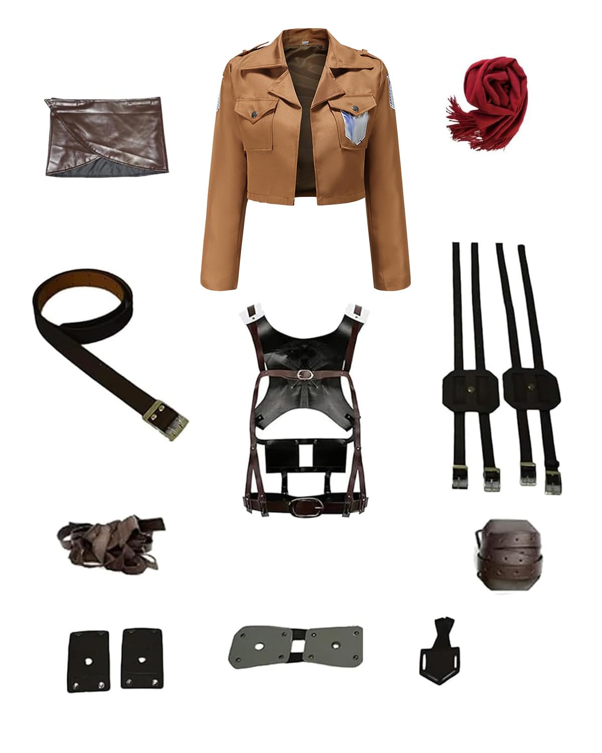 CR ROLECOS Anime AOT Cosplay Survey Corps Uniform Mikasa Ackerman Cosplay Disfraz Chaqueta y cinturón Halloween Carnaval Navidad para adultos