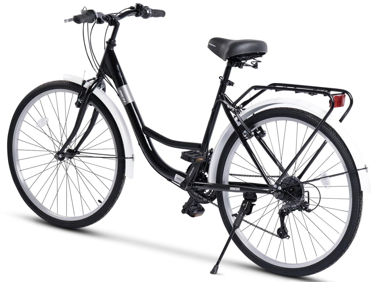 Bicicletta da città da 26 pollici, per uomo e donna, 150-165 cm, deragliatore a 21 marce, freno a V, bici da trekking con portapacchi e parafanghi, sicurezza STVZO, portata 120 kg, 95% premontato
