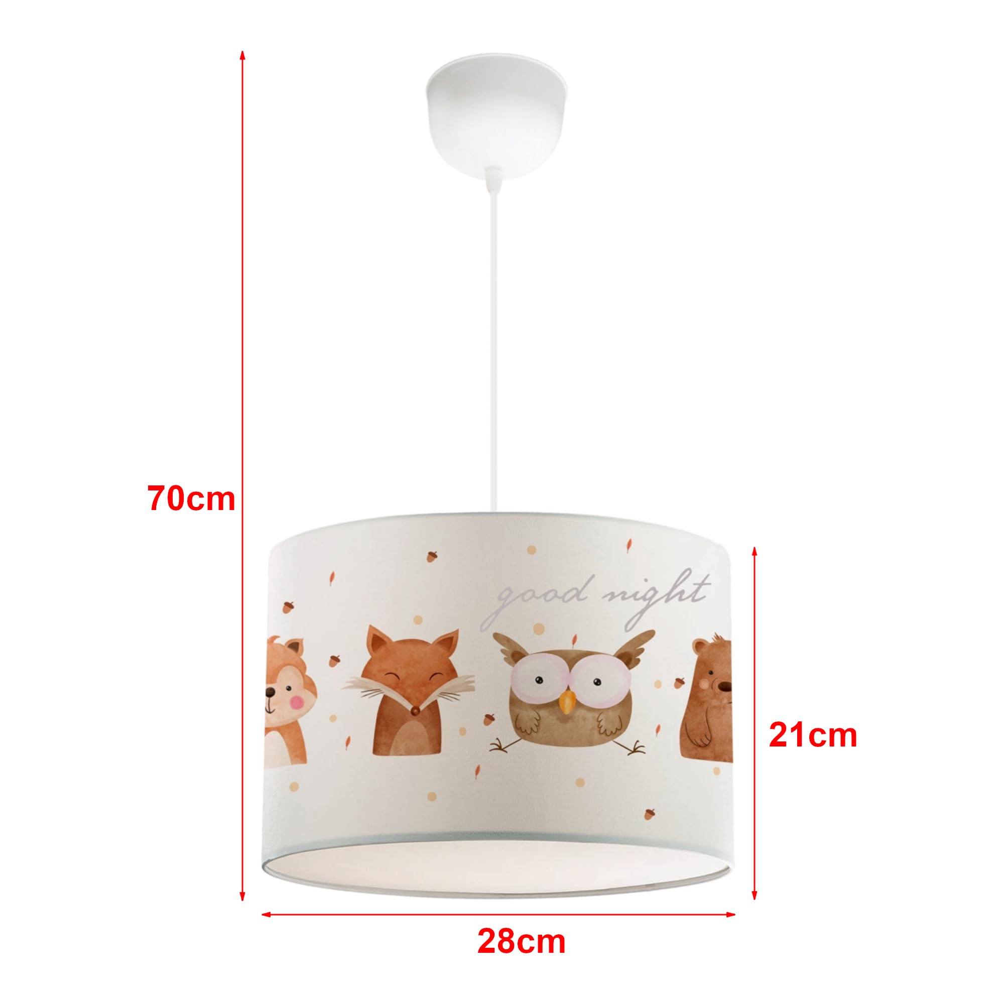 lux.pro Kinderzimmer Lampe Rugby Deckenleuchte E27 LED-geeignet Hängelampe mit Stoffschirm Waldtier-Motiv 70 cm hoch höhenverstellbar Weiß
