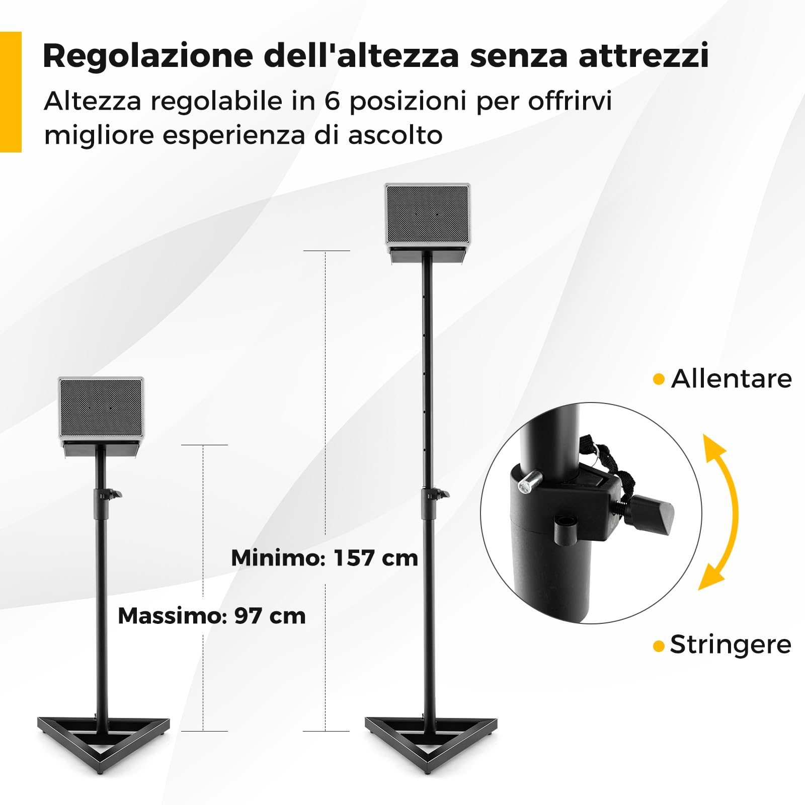 COSTWAY Supporti Regolabili in Metallo per Altoparlante da Terra, 2 Supporti per Casse con Base Triangolare Stabile, Adesivi Antiscivolo, Altezza Regolabile da 97-157 cm