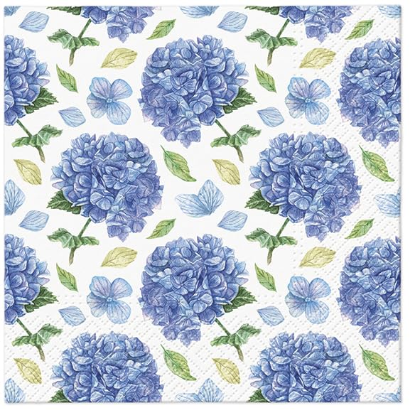 Blue Hydrangea Napkins HYDRANGEA PATTERN 40pcs Lunch Napkins, Mother’s Day Napkins, Decoupage Paper Napkins, Disposable Napkins Decorative, Wildflower Napkins