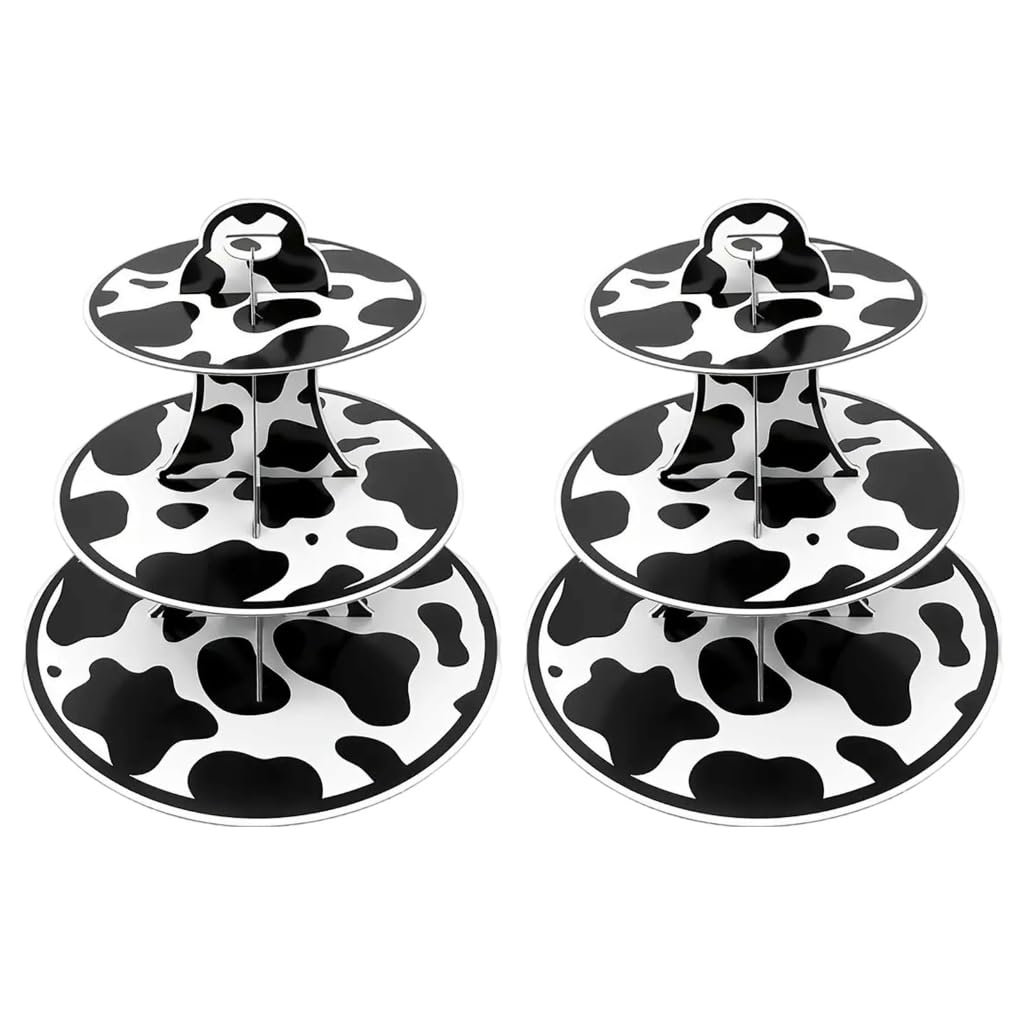 3 Tiers Cow Prints Cupcake Stand for Farm Themed Parties and Baby Showers Easy to Assemble and Store Dessert Display Rac