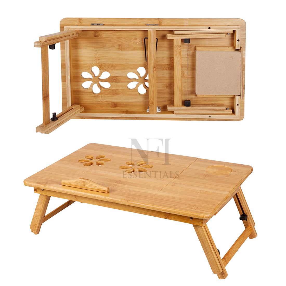 NFI essentials Wooden Foldable Laptop Table, Portable Adjustable Study Table, Writing, Drawing & Activity Table with Adjustable Height, Bamboo Bed Tray (55x35cm) 4