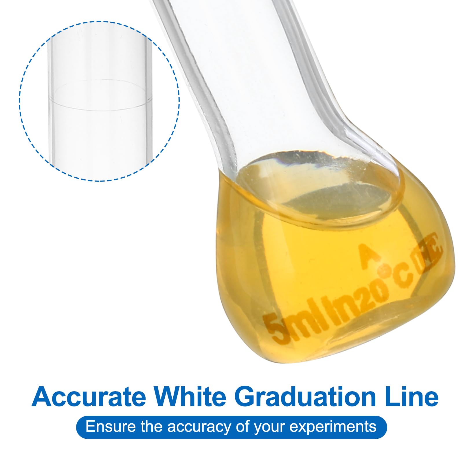 PATIKIL Fiole Jaugée de 5 ml, Lot de 10 Fioles Jaugées Graduées en Verre Borosilicate 3.3 avec Bouchon en Verre, Tolérance de 0.22 ml pour les Expériences en Laboratoire, Transparente
