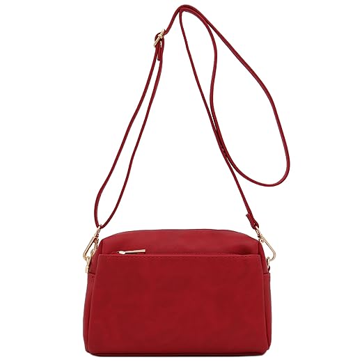 Small Triple Zip Crossbody Bag (Red)