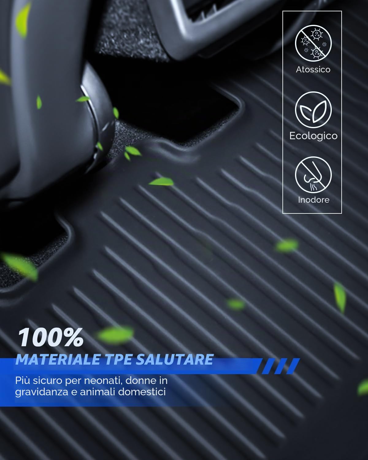 Tappetini 9 Pezzi per Tesla Model Y 2025-2026 Premium/Performance TPE per Tutte le Stagioni 3D con Alto Bordo Antiscivolo Impermeabile Tappetino per Bagagliaio e Poggiatesta