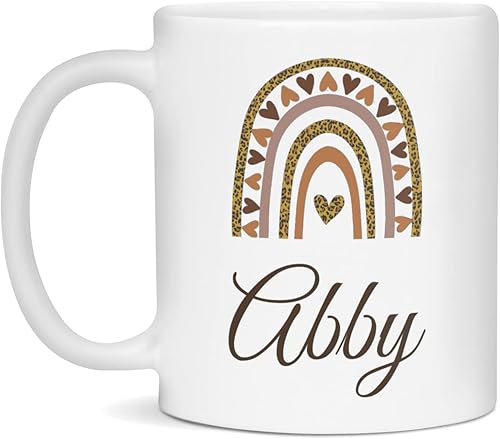 Abby Leopard Rainbow Cheetah Print Personalized Name Gift Coffee Mug, 11-Ounce White