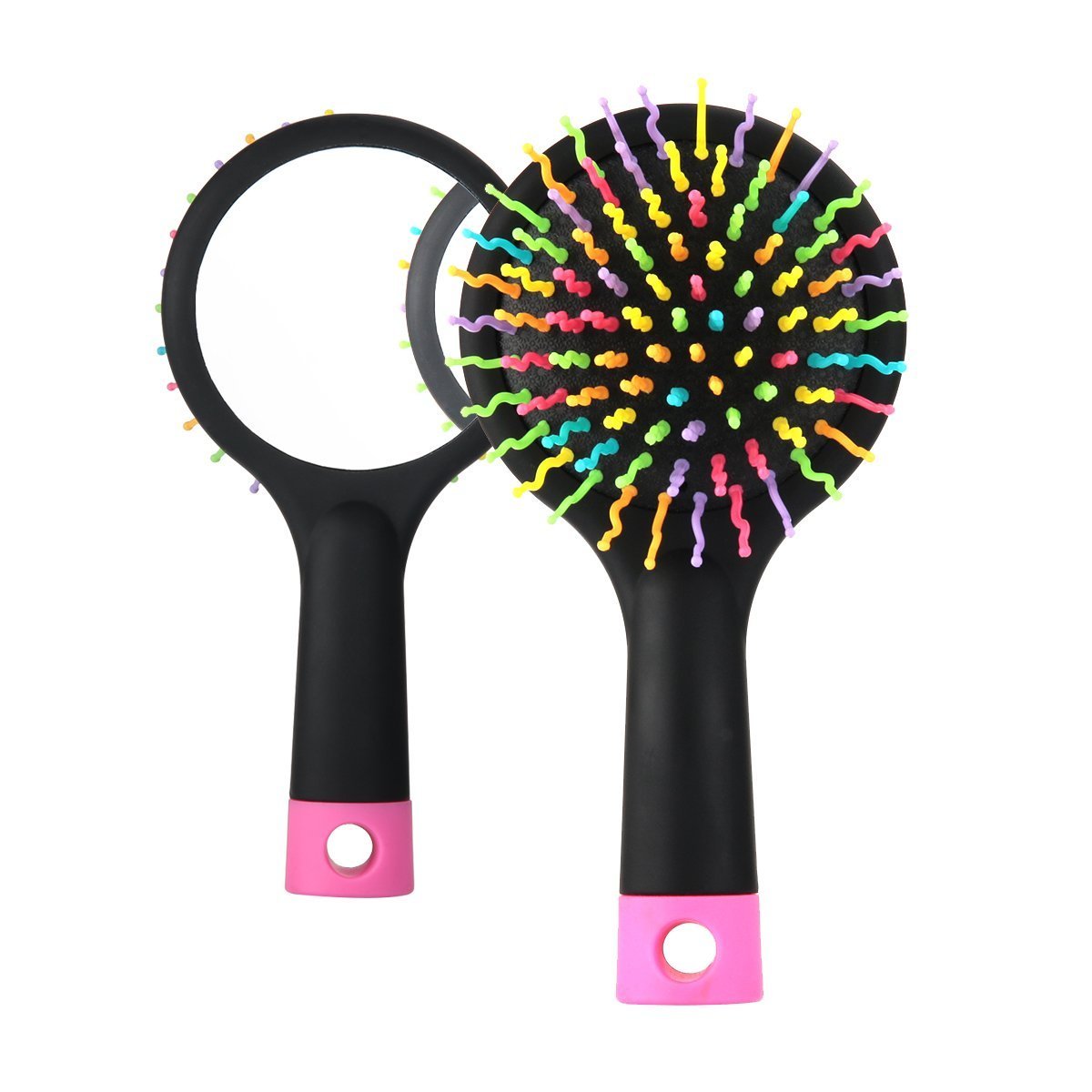 Gemini_mall® Detangling Hair Brush Rainbow Volume Anti-static Magic Hair Curl Straight Massage Comb Brush with Mirror (Black)