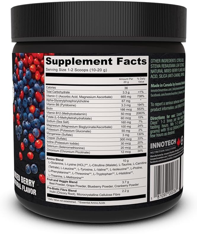 Innotech Nutrition Fasting Days Intermittent Fasting Drink Mix Metabolic & Electrolyte Support 42 Essential Ingredients Mixed Berry 360g