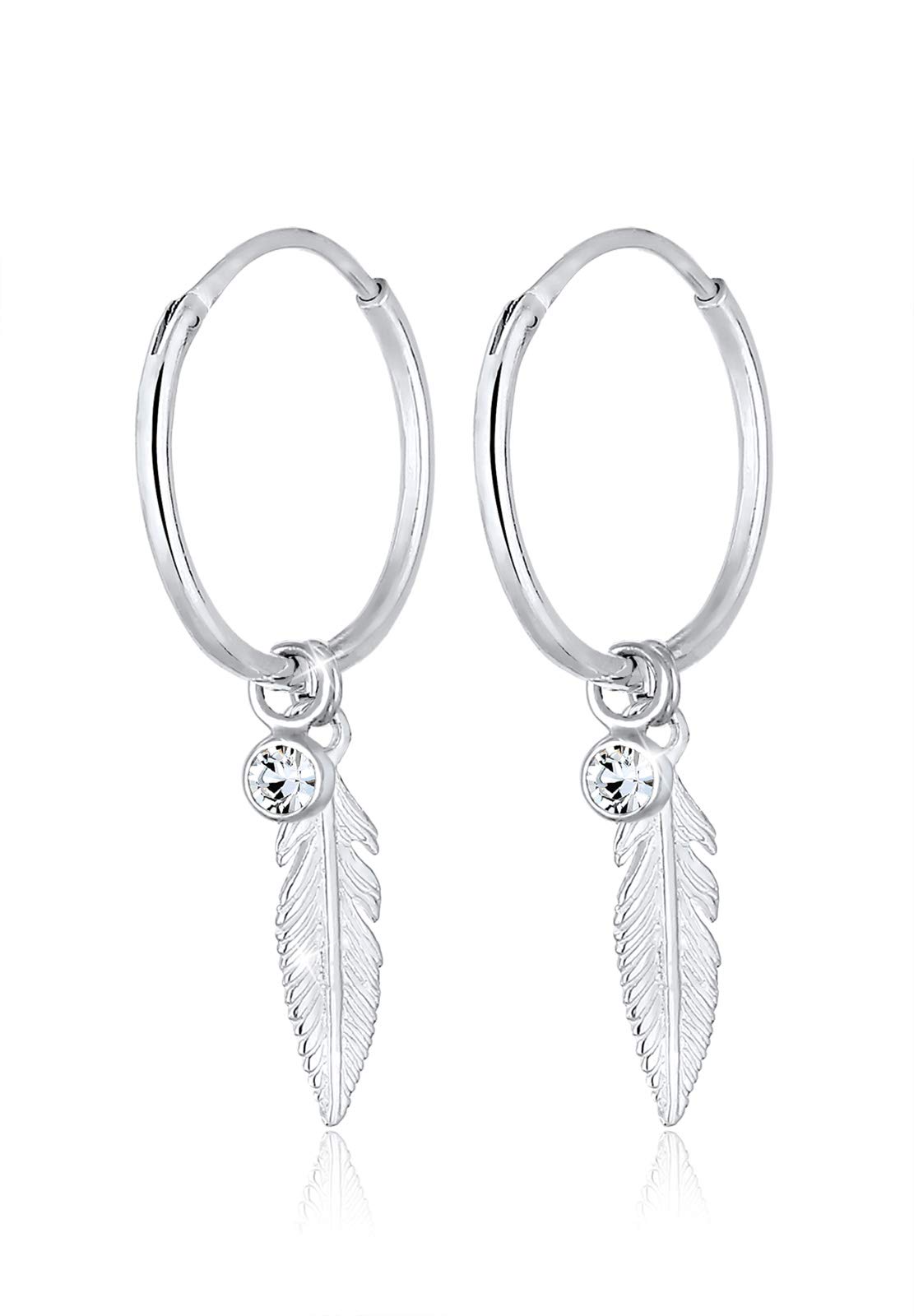 Elli Pendientes Mujeres Criollos Colgante Pluma Festival Boho con Cristal en Plata de Ley 925