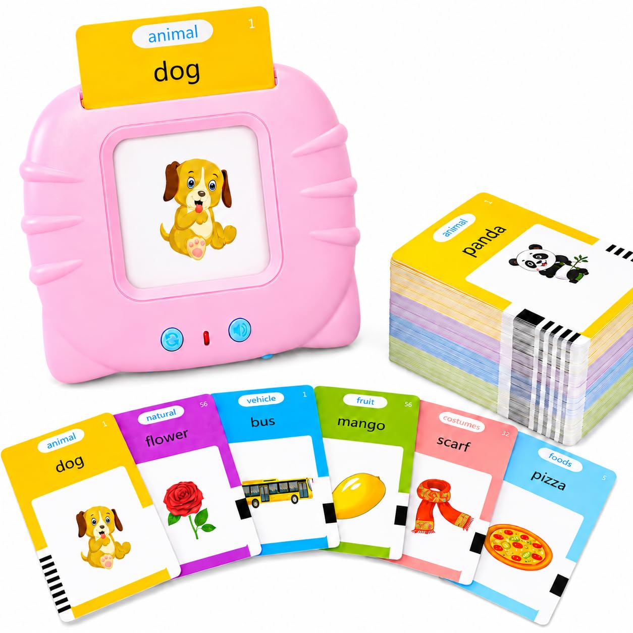 Talking Flash Cards Learning Toys for Toddlers 1-6 Year Old,British English, 224 Words, Audible Educational Toys, Preschool Learning Resource Electronic Interactive Toy Birthday Gifts for Kids-Pink