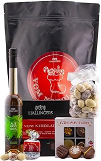 Hallingers Genuss Manufaktur Geschenkkorb Geschenkset Weihnachten – Feinkost Mix, aus der Manufaktur, in edler Wundertüte, weihnachtliches Gourmet Geschenk für Frauen & für Männer, "Vom Nikolaus XXL"