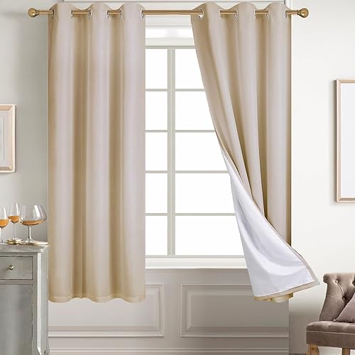 Miniatura 33 de Diraysid Cortinas 100% opacas de lino blanco para dormitorio, con ojales, aislamiento térmico, cortinas de oscurecimiento de habitación (2 paneles,