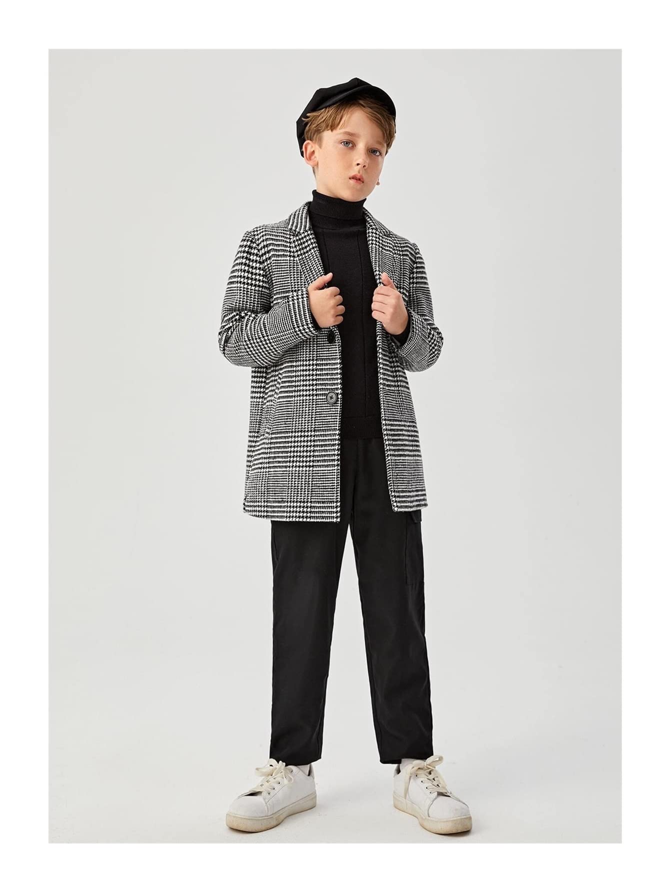 da Ragazzi Soprabito Pied de Poule Monopetto Senza Maglione (Color : Black And White, Size : 11-12Y)