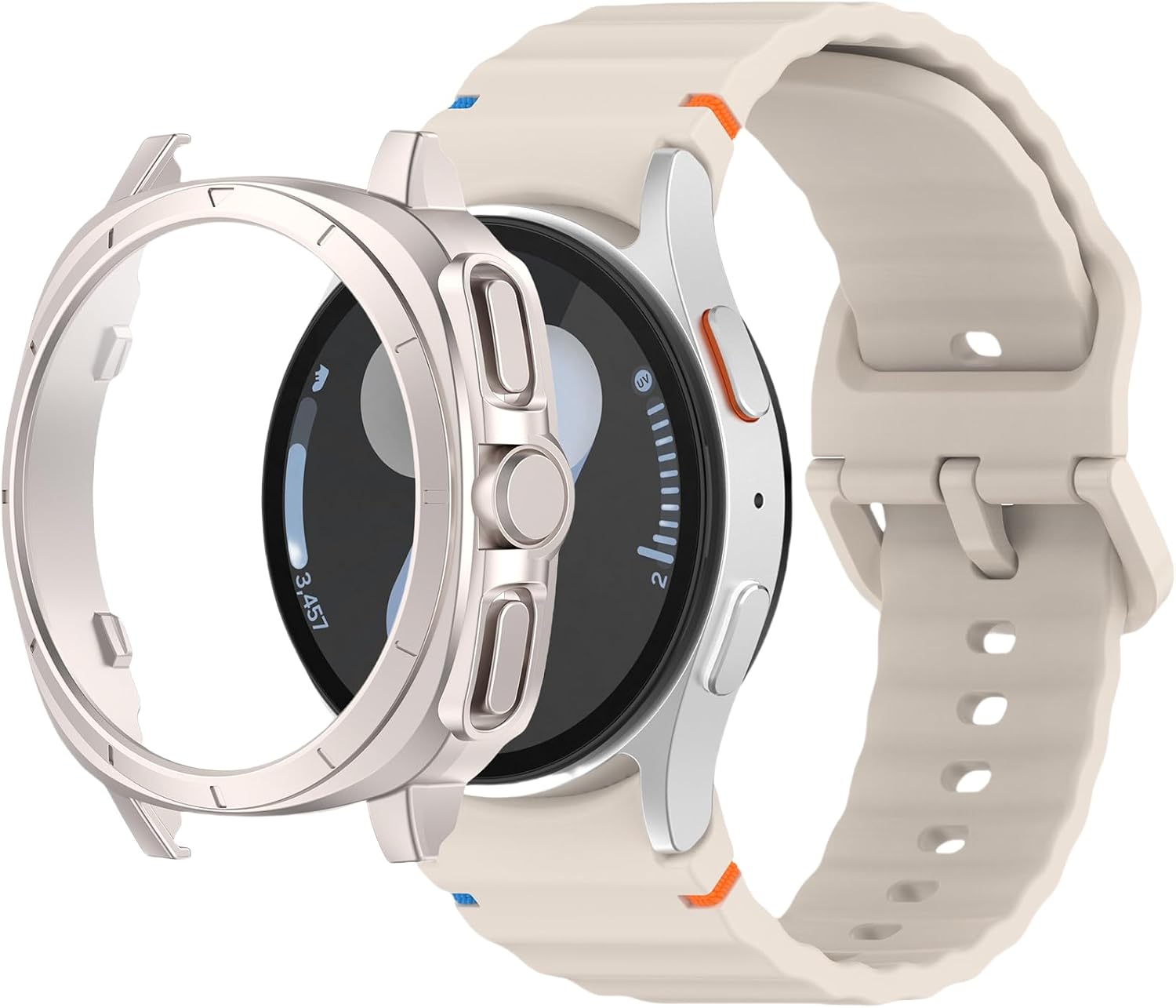 Silicone Band Case for Samsung Galaxy Watch 7 40mm 44mm, Breathable Waterproof Strap PC Cover