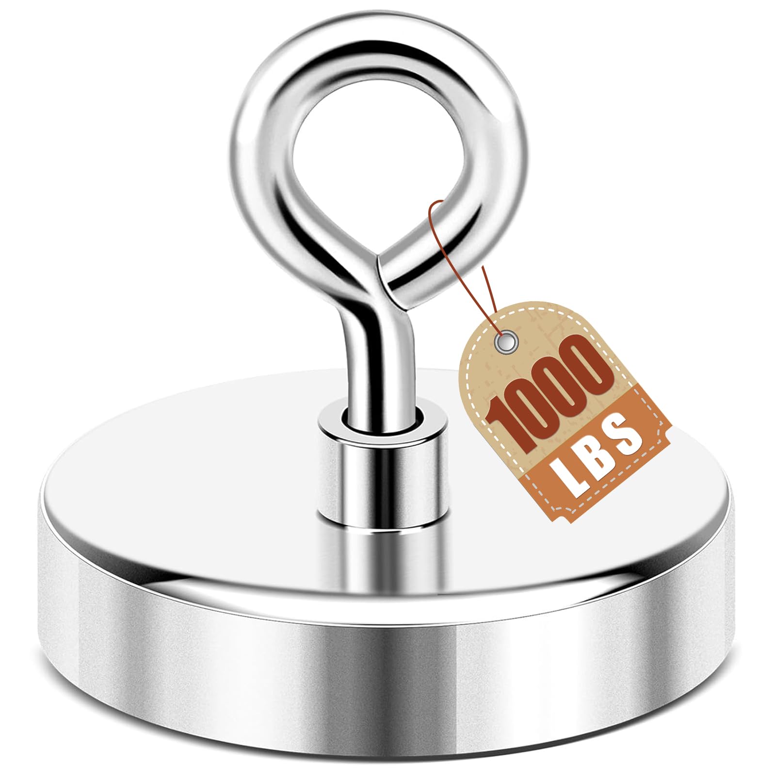 DIYMAG Neodymium Fishing Magnets, 1000lbs (453KG) Pulling Force Rare Earth Magnet with Countersunk Hole Eyebolt Diameter 3.54Inch (90mm) for Retrieving in River an Magnetic Fishing