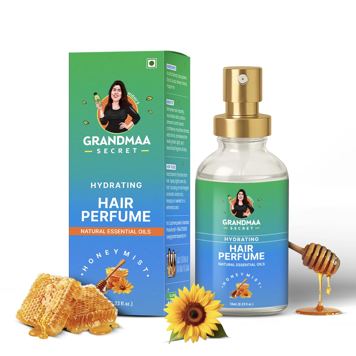 Nidhi's Grandmaa Secret Hair Perfume – Honey Mist | Hydrating Hair Mist with Natural Essential Oils | Long-Lasting Fragrance for Oiled Hair & Dry Hair - 10ml