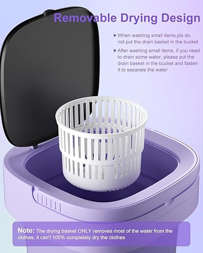 Miniatura 8 de Lavadora portátil, mini lavadora de 16 litros mejorada con cesta giratoria, lavadora plegable de ropa interior, ropa para bebés y ropa pequeña,