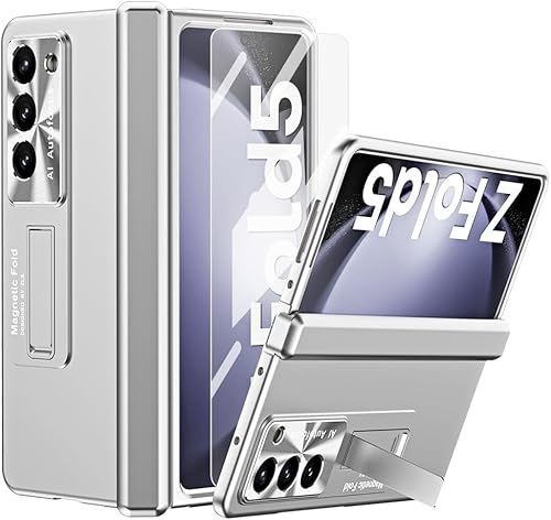 Miimall Funda delgada para Samsung Galaxy Z Fold 5 con protección de bisagra, protector de pantalla y soporte, funda rígida ultra fina y ligera para