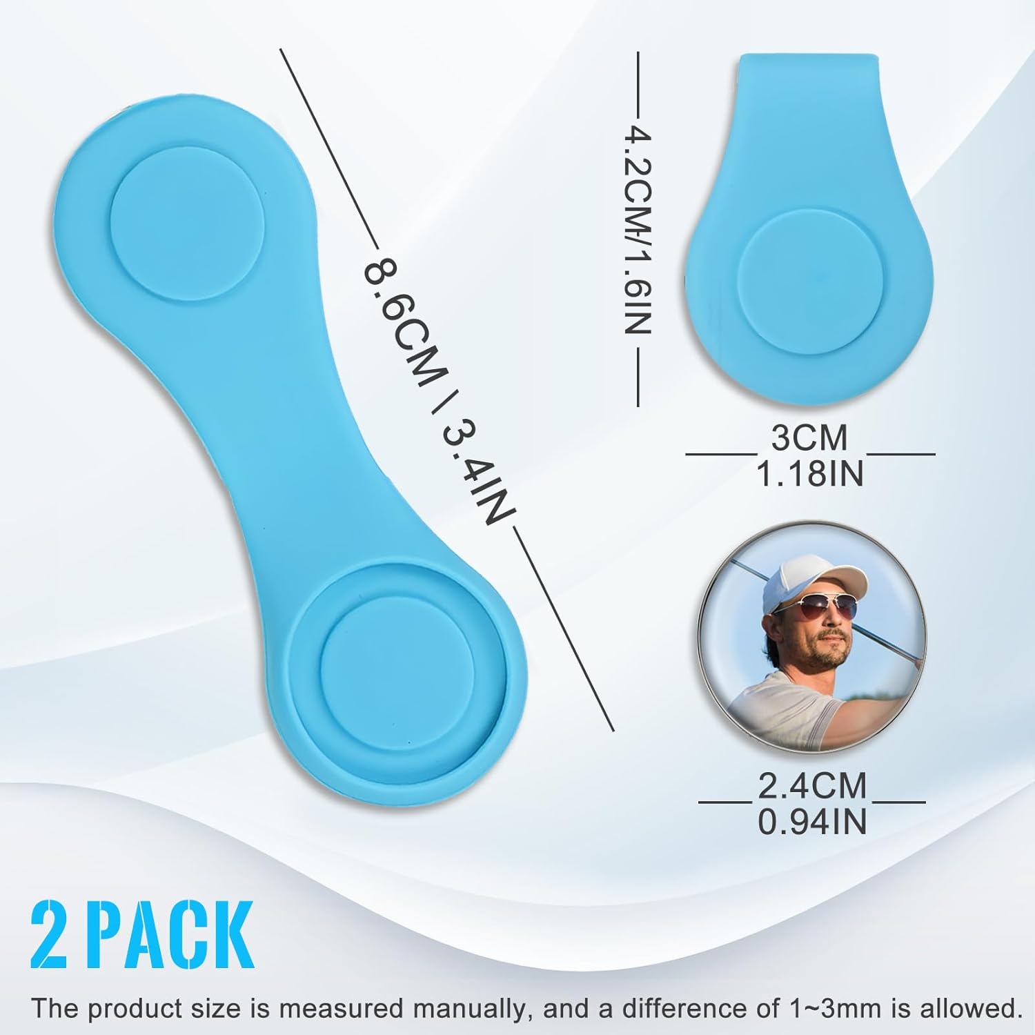 ubmpj 2PCS Custom Golf Ball Markers with Silicone Hat Clips, Personalized Photo and Text Magnetic Ball Markers for Men and Women, Customized for Golf Enthusiasts