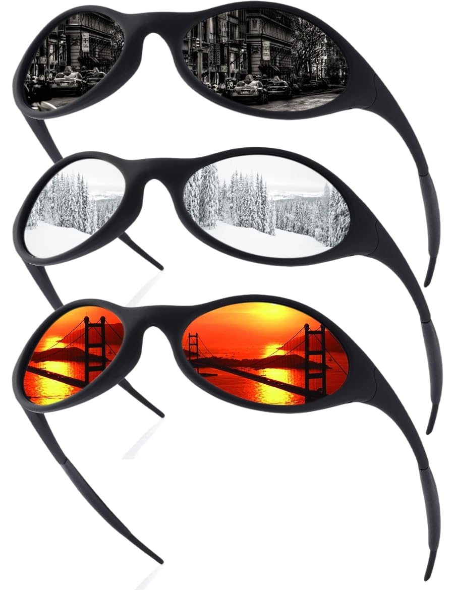 ICARA Polarisierte Sport-Sonnenbrille für Damen und Herren, ganztägigen Komfort, UV400-Schutz, für Radfahren, Angeln, Fahren, 3 Stück