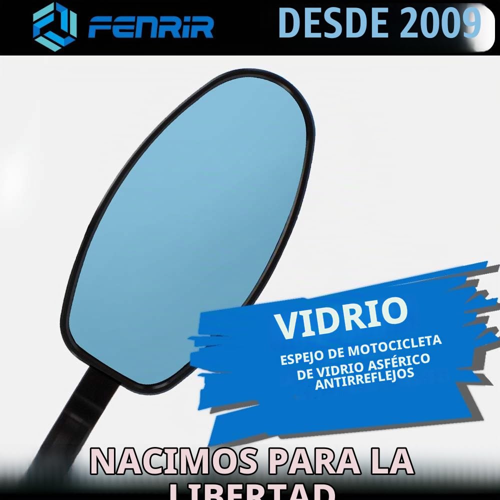 FENRIR (Sin Homologados) CNC Negro Aleación de aluminio forjado Motocicleta Espejos Retrovisores Moto Manillar Retrovisor Anti reflejante Diseño antivibración Lentes curvas 801-0324