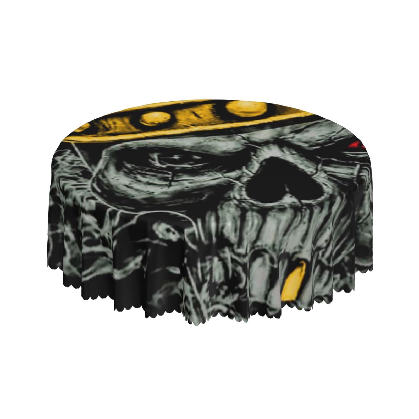 Lsjuee Horror Skull Death Crown Dark Round Tablecloth 60 Inch Printed Washable Tablecloth for Dining Party Holiday Fall Home Decorative