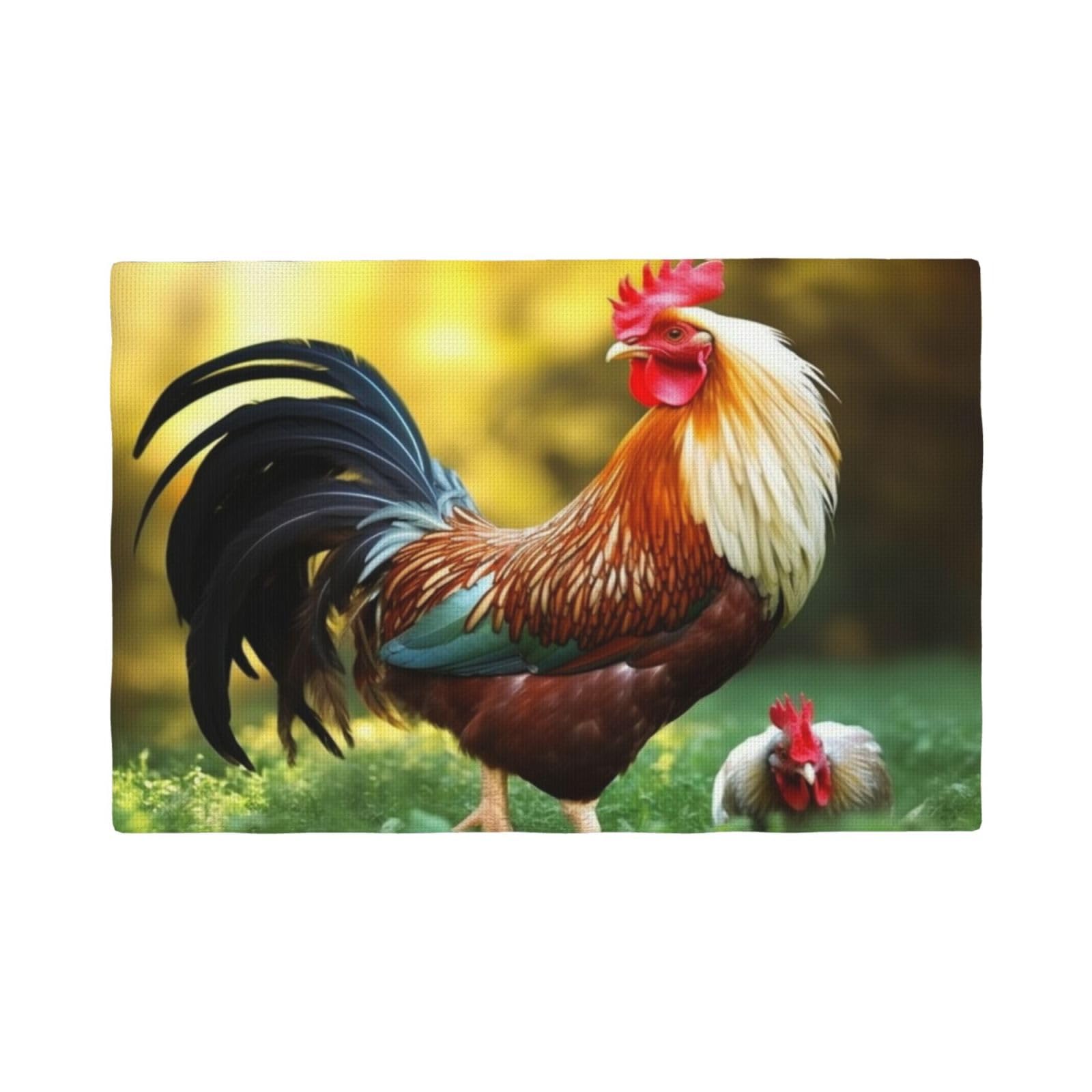 4PCS Linen Placemats Set Beautiful Rooster Hen Place Mat for Dining Table 12x18 Inch Heat Resistant Place Mats Non-Slip Table Mats for Kitchen Weddings Party Decor Indoor/Outdoor