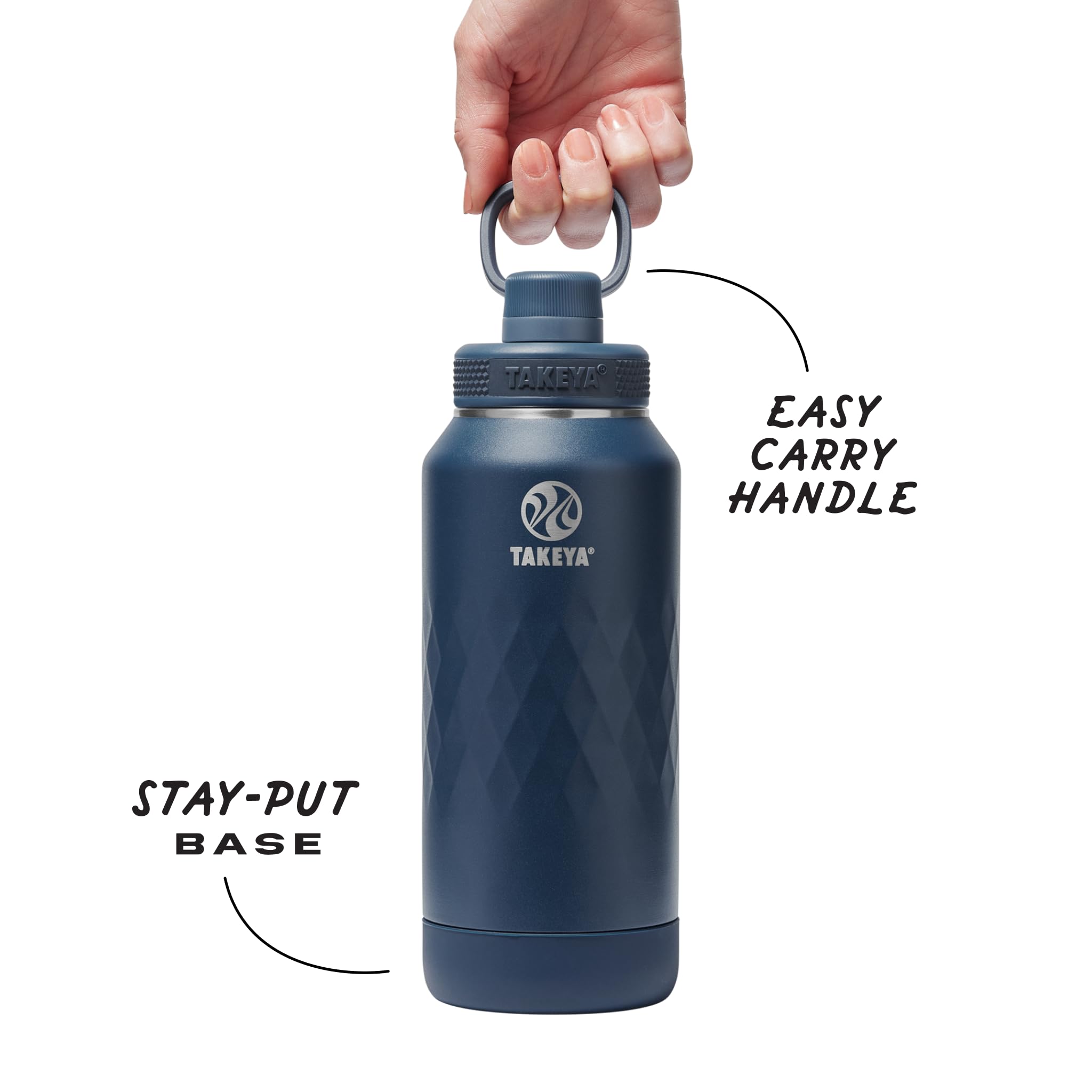 Takeya Sport 3-fach isolierte Edelstahl-Wasserflasche, Auslaufdeckel, auslaufsicher, schweißfest, BPA-frei, hält Getränke 36 Stunden kalt, 14 Stunden heiß, Indigo