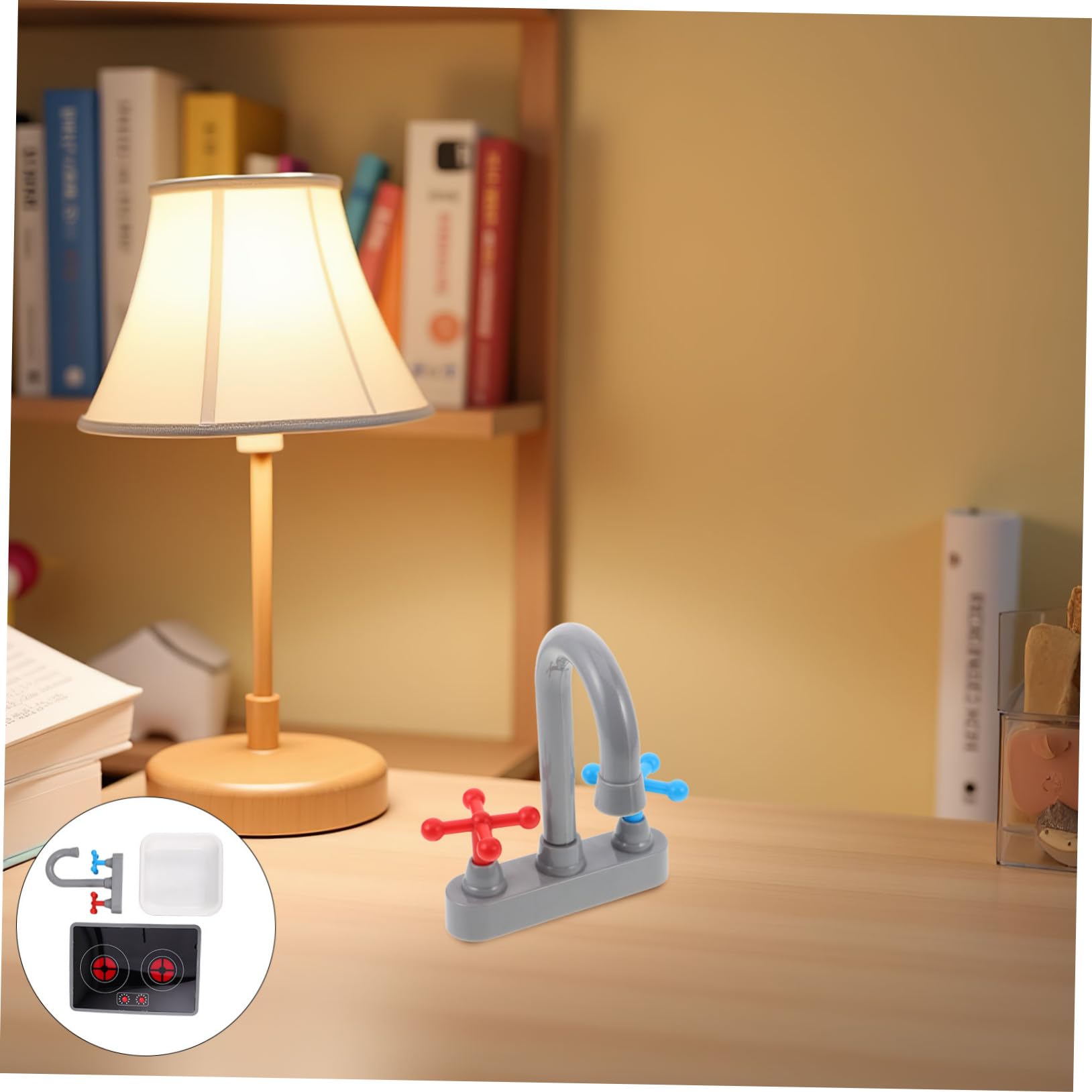 3 Accessori Gioco Cucina in Plastica Resistente con Piano Cottura Induzione Elettronico Lavello Quadrato e Rubinetto con e Suoni Realistici Giocattolo Portatile per Bambine