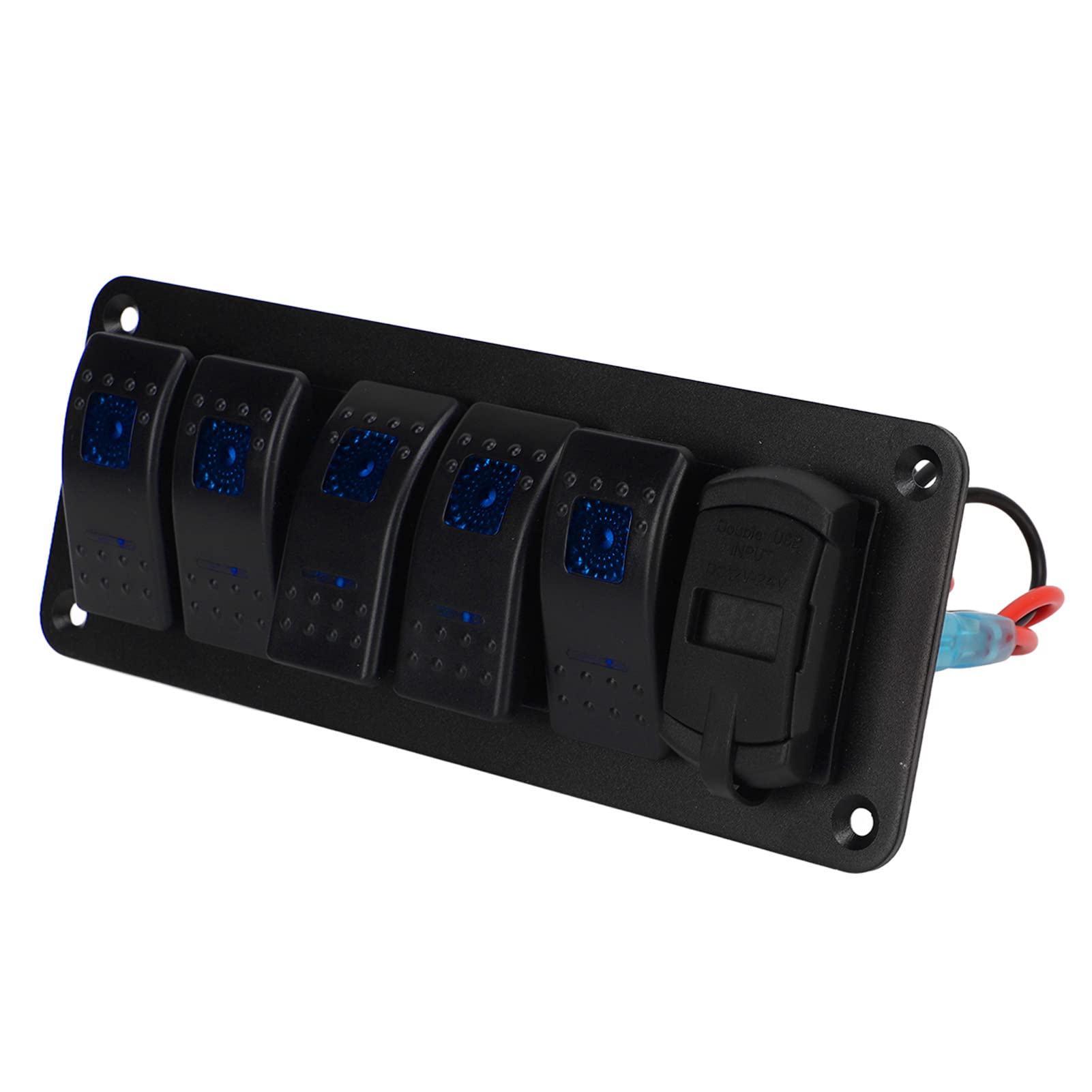 Panel przełączników kołyskowych 5-krotnych z podwójną ładowarką USB i wyświetlaczem napięcia LED, sterowanie włącznikiem prądu stałego 12 V-24 V dla jachtu ciężarowego RV