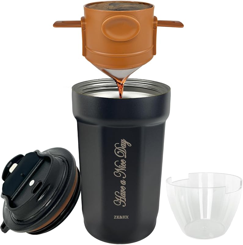 ZK&HX LIFE Cafeteras para Verter sobre Café para Acampar de 13 Oz, Gotero para Verter sobre Café portátil, para Viajes, Acampar, Oficinas, Mochileros, Infusor de Té portátil para Té de Hojas Sueltas, Taza Infusor