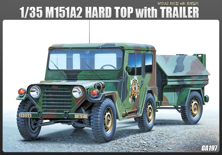 아카데미 Academy Hobby Model Kit – 1/35 M151A2 Hard Top with Trailer – Realistic Military Jeep & Accessories