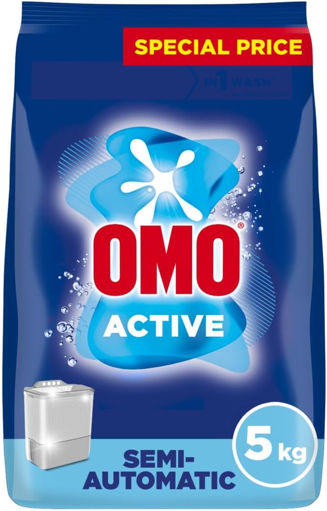 Semi-Automatic Laundry Detergent Powder, Active, 5 Kg, up to 100% stain removal in 1 wash