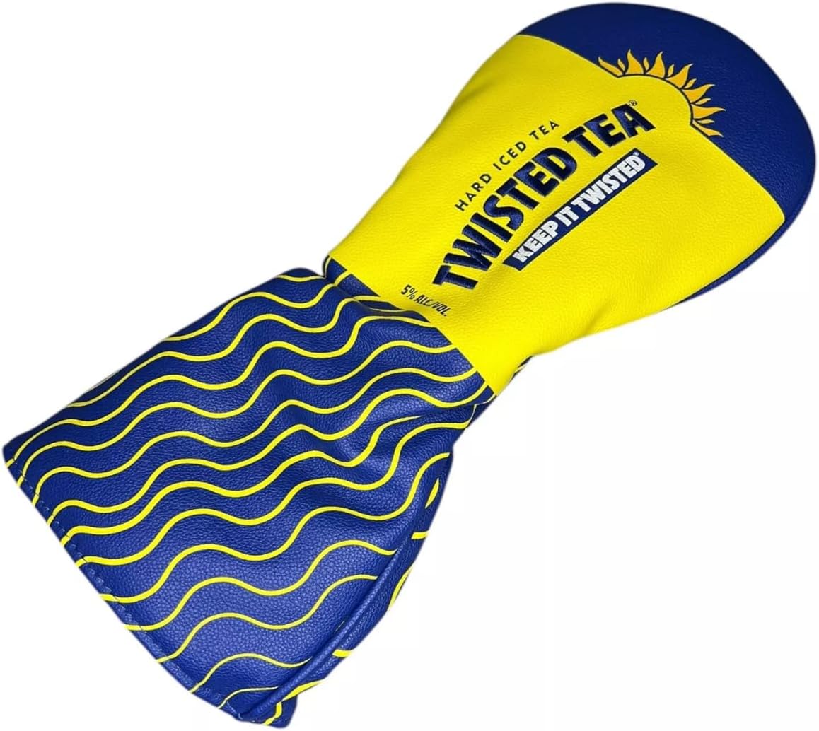 Twisted Tea Golf Driver Head Cover, Hard Iced Tea Design, Yellow and Blue Wave Pattern