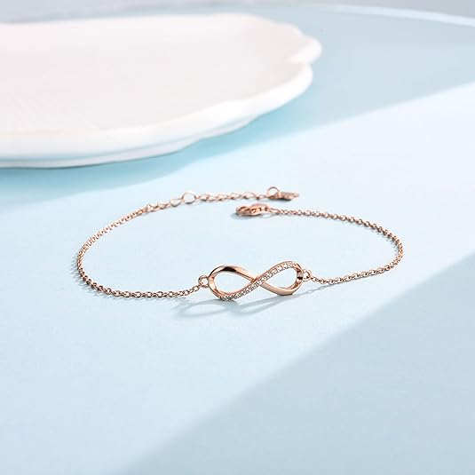 CERSLIMO Bracciale Donna Argento 925 – Simbolo Infinito Con Zirconi – Placcato Oro Rosa – 15+5 Cm - 2