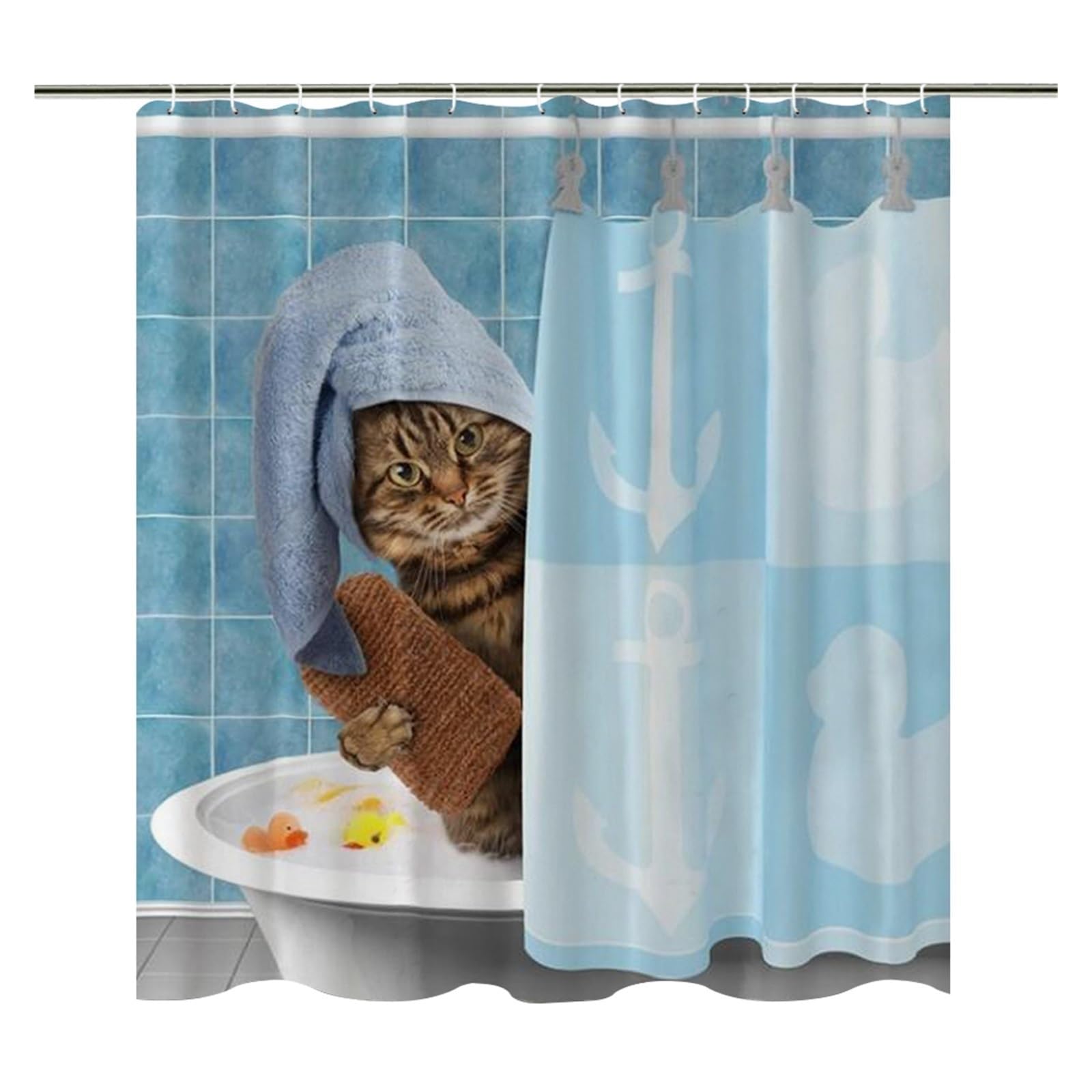 Rideau douche tissu lavable pour éviter les éclaboussures motif chat
