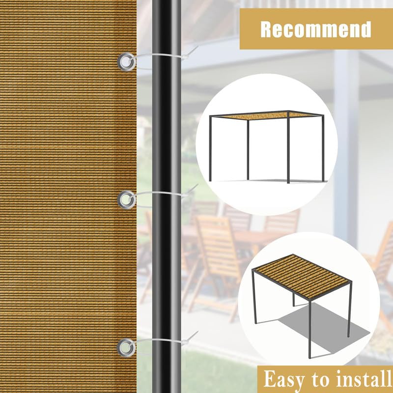 Image of MetDeals HDPE Knitted Balcony Sun Shade Sail Canopy Cover for Outdoor, Garden & Terrace|UV & Sun Protection with Rustproof Eyelet & Cable Tie for Easy Installation(Beige Black, 9.5x18 Ft)(Pc 1)