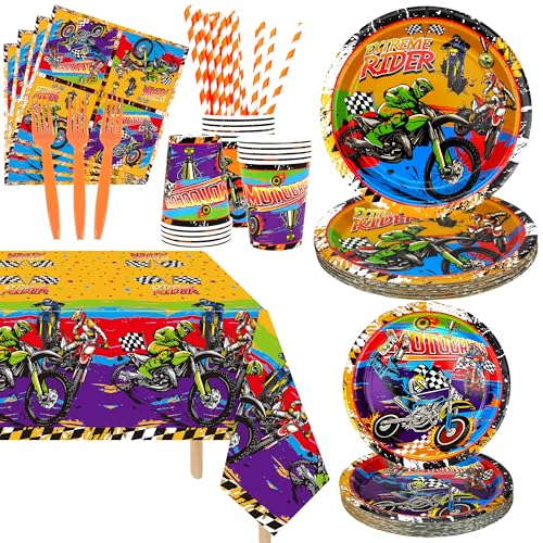 Vaisselle dirt bike et assiettes anniversaire sports extrêmes