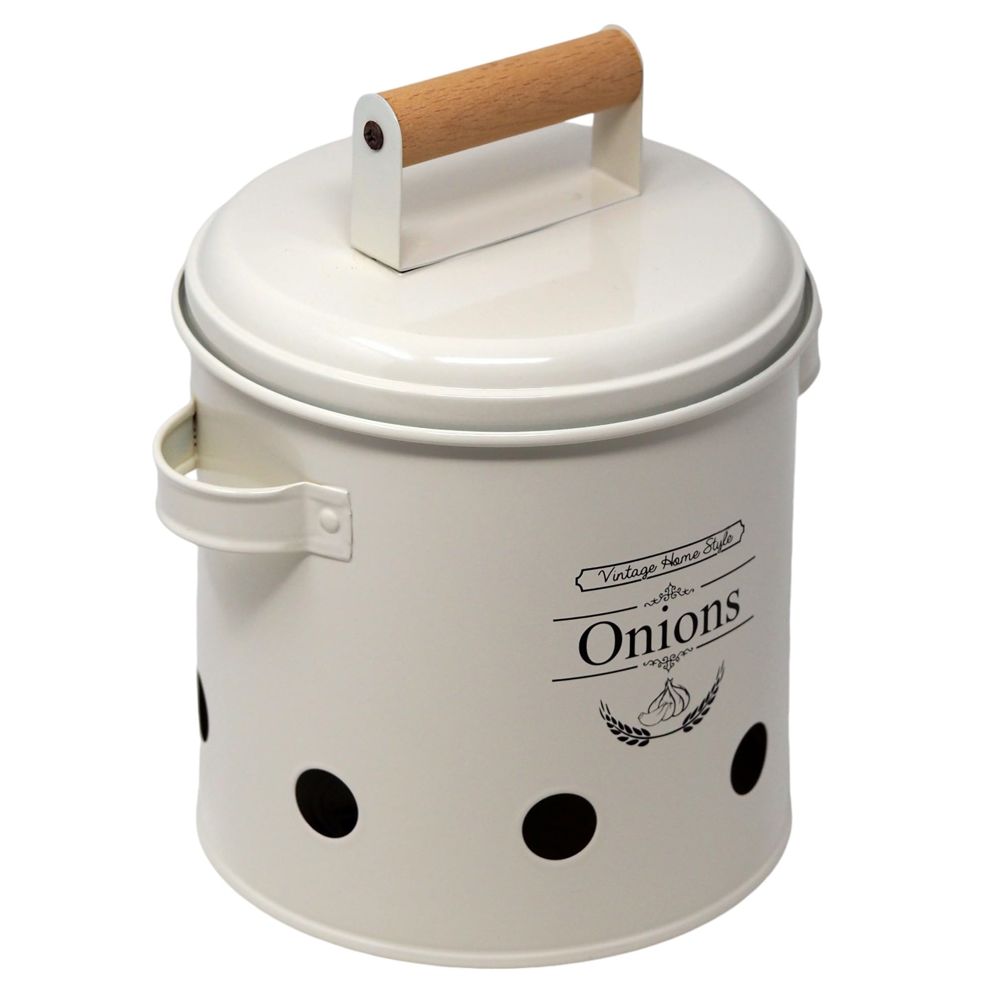 Sil Interiors Cream Metal Onion Storage Container Vintage Style With Ventilation And Handle