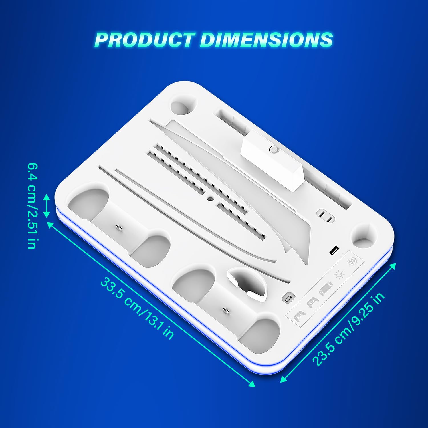 Sehawei Supporto per PS5/Pro/Slim con Ventola di Raffreddamento, Ricarica Controller PS5, Dock di ricarica PS Portal,PS5 Supporto Verticale con Indicatori LED e Headset holders per PS5/Pro/PS5 Slim