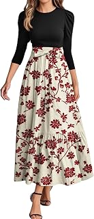 Fall Dresses for Women 2025 3/4 Sleeve Casual Flowy Floral Maxi Dress Elegant Empire Waist Beach Dresses