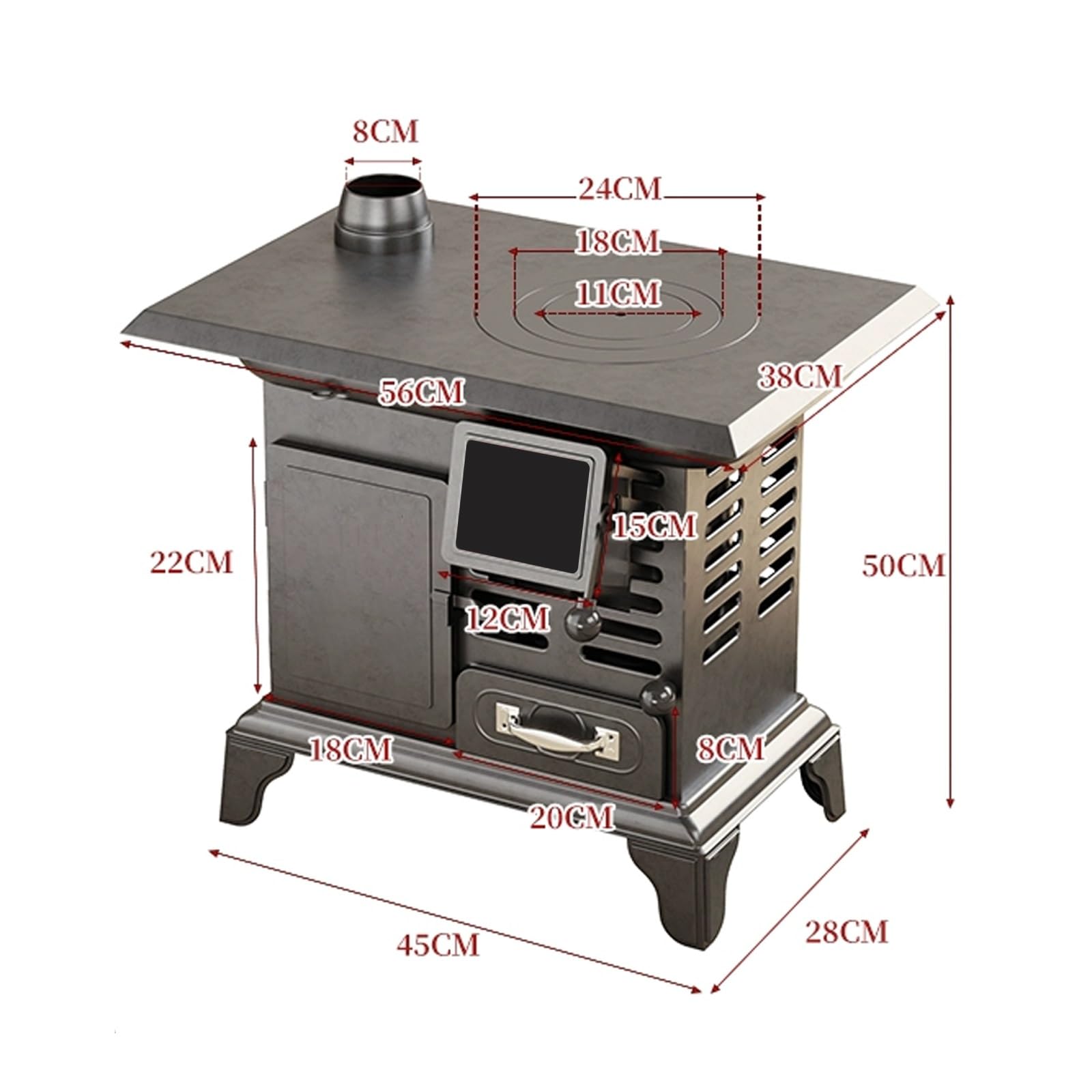 Stufa A Pellet, Stufa A Legna For Interni Con Fori Di Dissipazione Del Calore Allargati, Combustibili Solidi Multipli For Cucinare, Campeggio, Cottura Al Forno