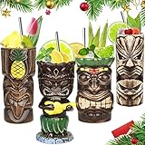 SuproBarware Tiki Mugs Set of 4β Ceramic Hawaiian Party Mugs Large Drinkware, Tiki Party Cups for Cocktails, Tropical Barware Drinks for Exotic Party - TJB02 (4pcs)