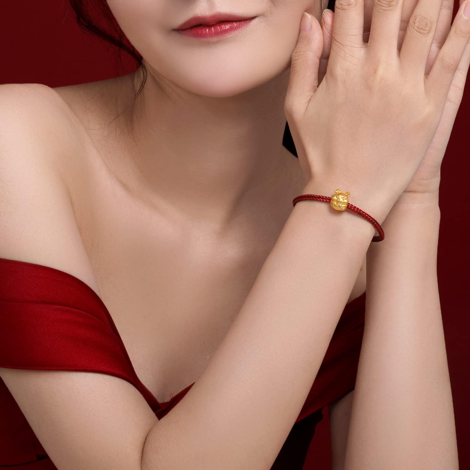 24K Solid Gold Bracelet, Real Pure Gold Jewelry Charm Bracelet Dainty Lucky Chinese Zodiac Rabbit Dragon Dog Piggy for Women Men Girlfriend